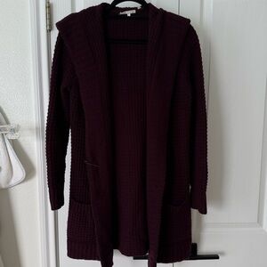 Vince Women's Burgundy Wool/Cashmere Blend Hooded Cardigan